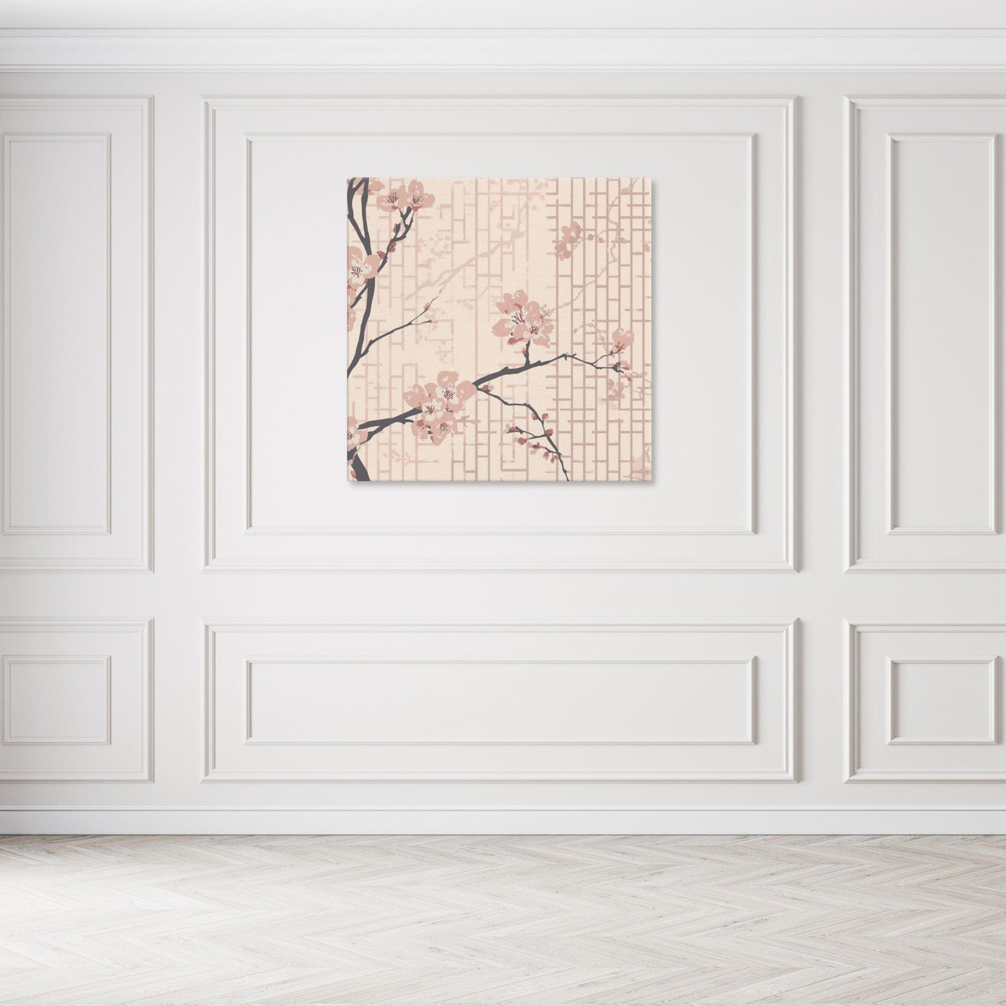 Blush Shoji Sakura Canvas Print — Japanese Cherry Blossom Shoji Screen Wall Art | Tonal Botanical