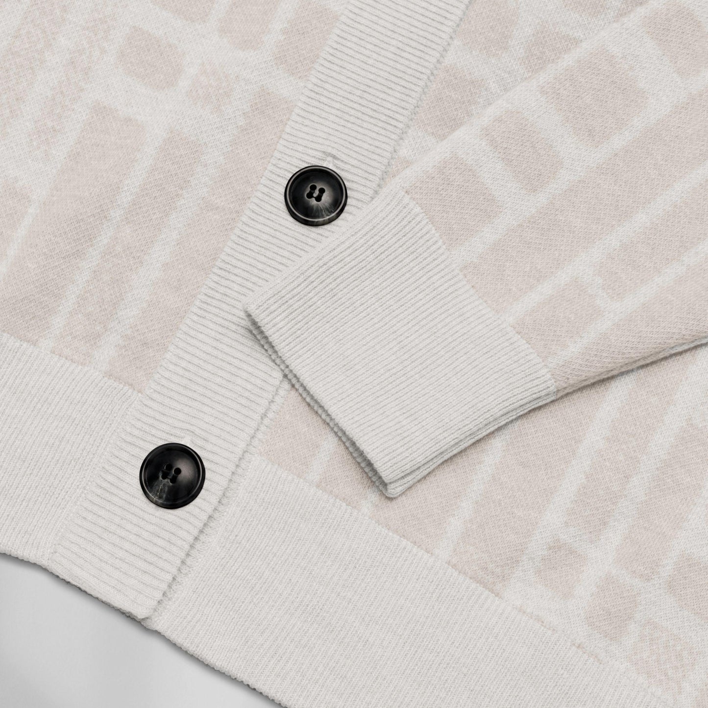 Parchment Grid Shoji Knit Cardigan — Japandi Geometric Sweater | Unisex Jacquard Knitwear