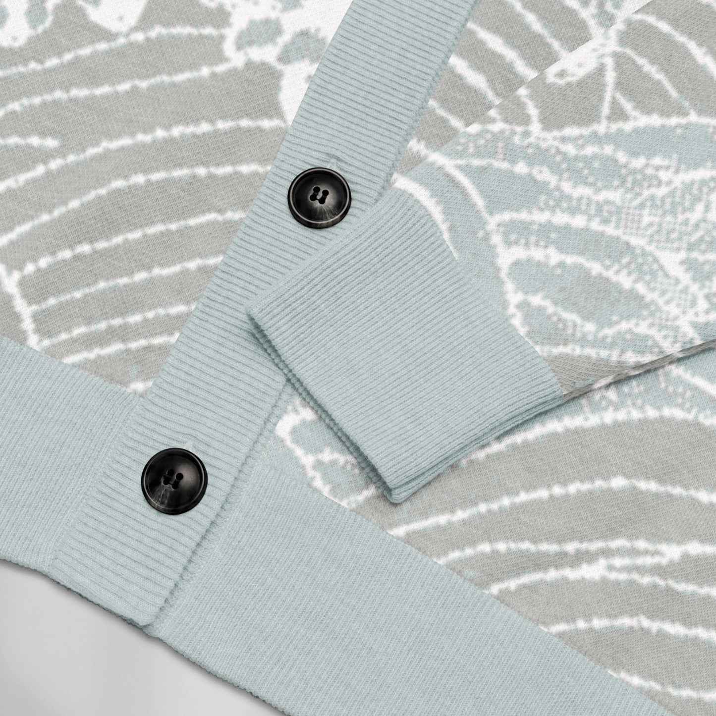 Seigaiha Wave Knit Cardigan — Japandi Coastal Unisex Sweater in Steel Tide