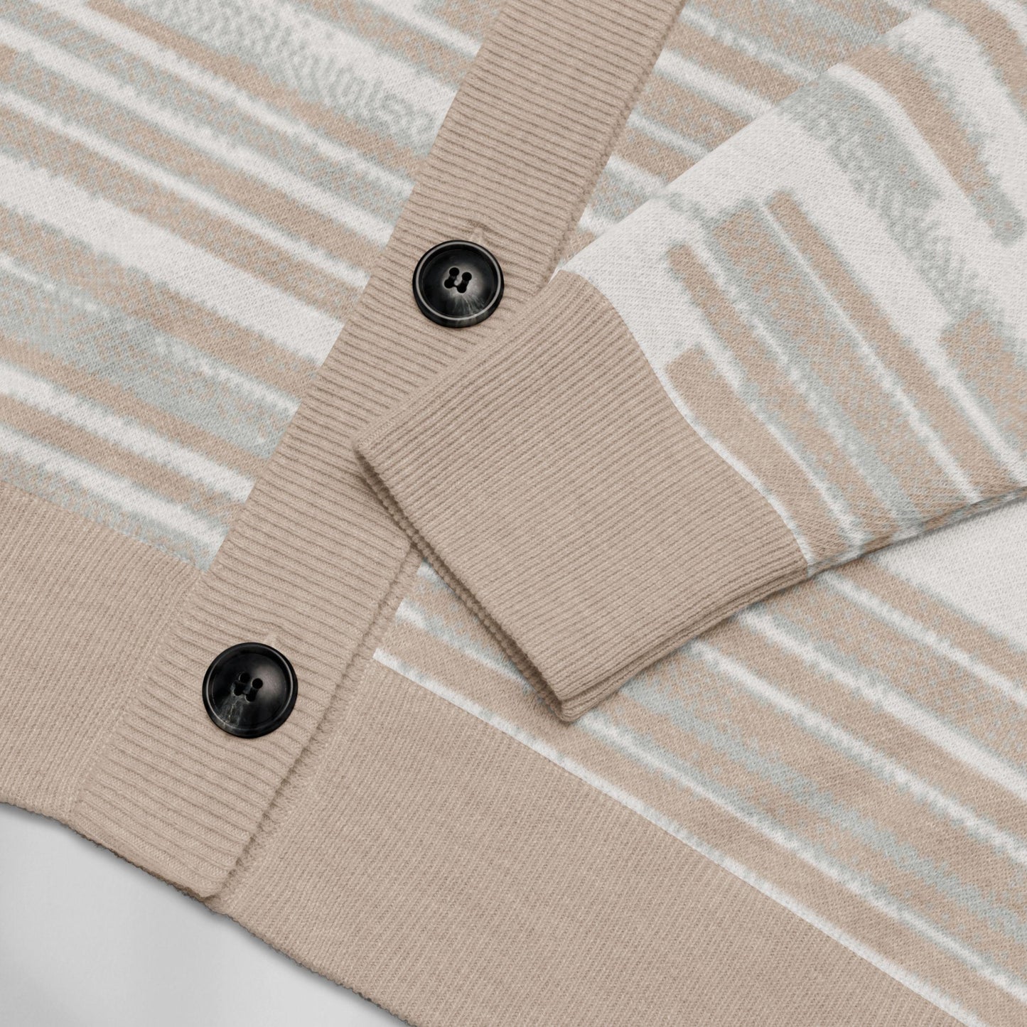 Wheat Field Textured Stripe Knit Cardigan — Japandi Woven Neutral Sweater | Unisex Jacquard Knitwear