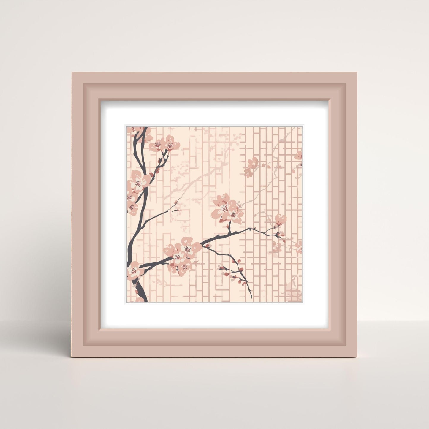 Blush Shoji Sakura Art Print — Japanese Cherry Blossom Shoji Screen Wall Art Poster | Tonal Botanical