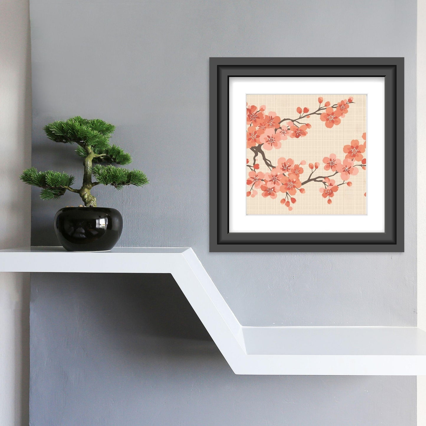 Coral Bloom Sakura Art Print — Japanese Cherry Blossom Wall Art Poster | Large-Scale Botanical