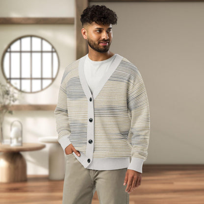 Shoji Shadow Jacquard Knit Cardigan — Japandi Minimalist Unisex Relaxed Fit