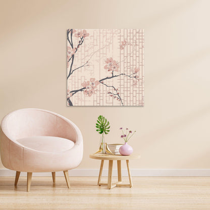 Blush Shoji Sakura Canvas Print — Japanese Cherry Blossom Shoji Screen Wall Art | Tonal Botanical
