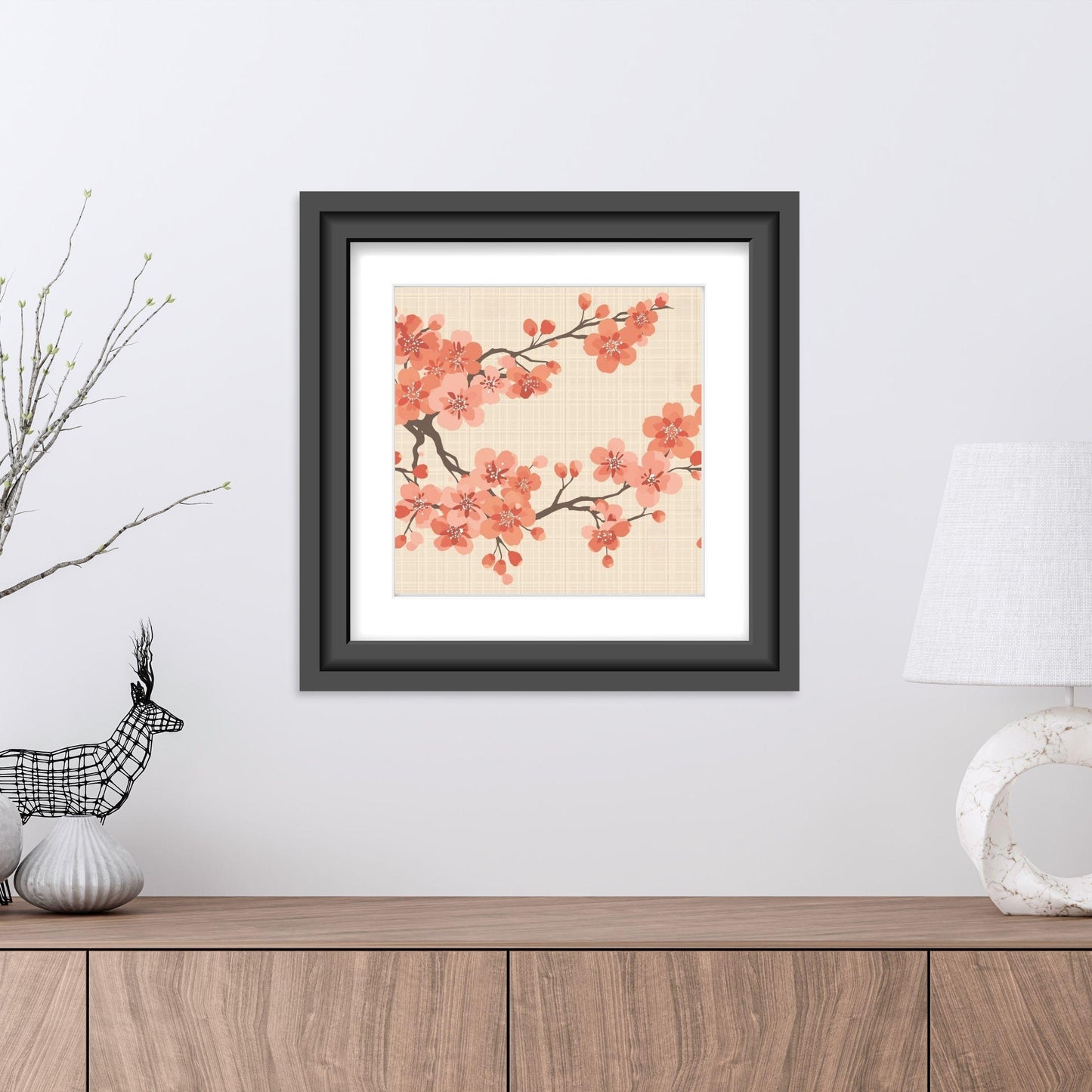 Coral Bloom Sakura Art Print — Japanese Cherry Blossom Wall Art Poster | Large-Scale Botanical