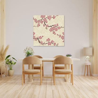 Plum Blossom Canvas Print | Japanese Botanical Wall Art | Dusty Rose Cream Floral Canvas | Asanoha Flower Large Wall Decor Gift