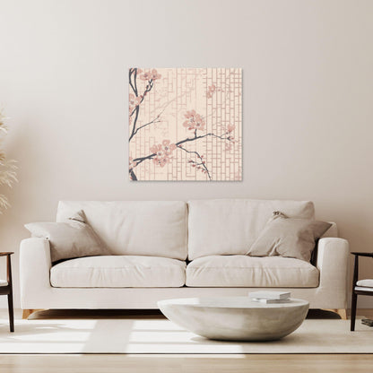 Blush Shoji Sakura Canvas Print — Japanese Cherry Blossom Shoji Screen Wall Art | Tonal Botanical