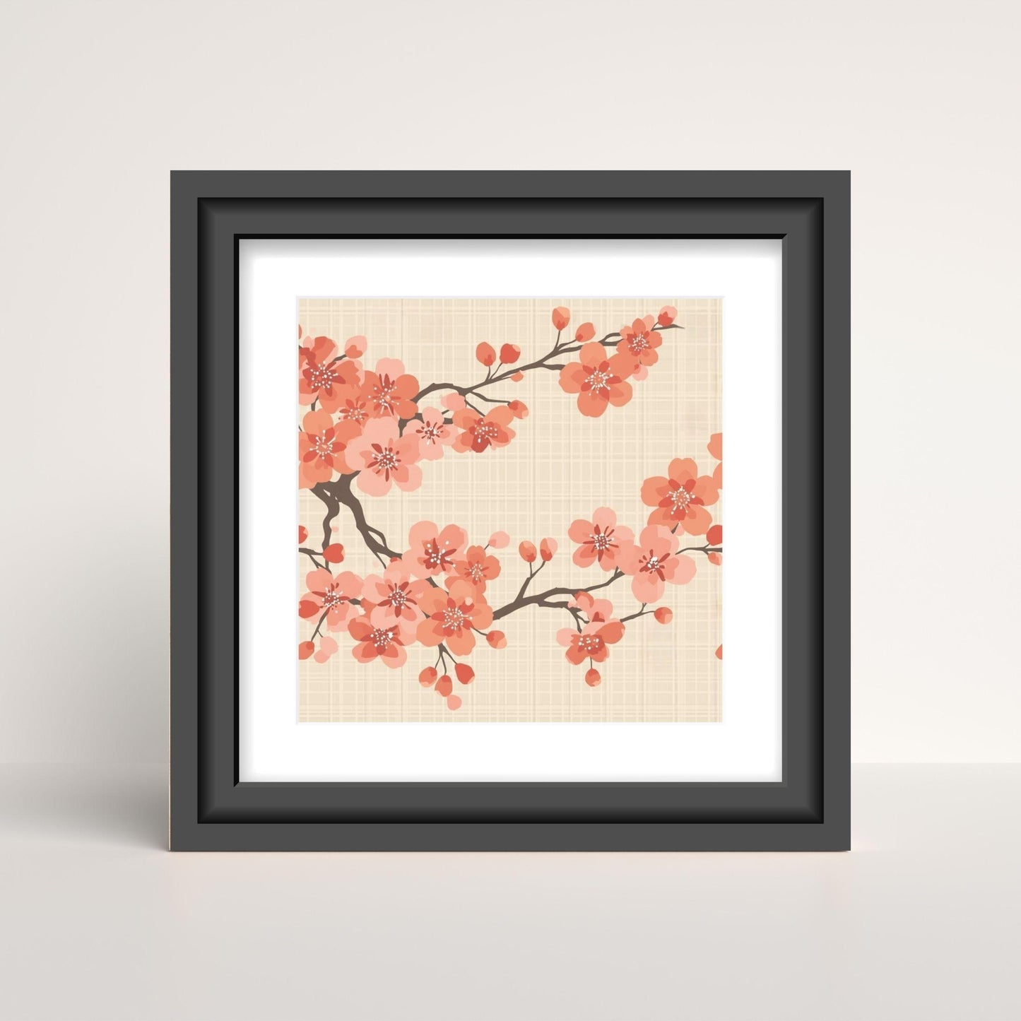 Coral Bloom Sakura Art Print — Japanese Cherry Blossom Wall Art Poster | Large-Scale Botanical