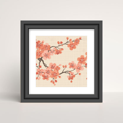 Coral Bloom Sakura Art Print — Japanese Cherry Blossom Wall Art Poster | Large-Scale Botanical
