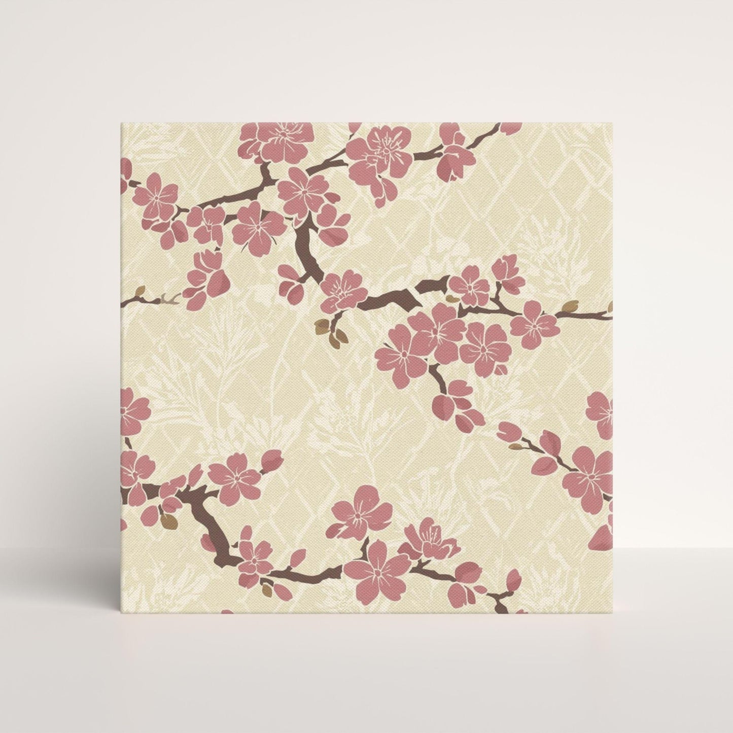 Plum Blossom Canvas Print | Japanese Botanical Wall Art | Dusty Rose Cream Floral Canvas | Asanoha Flower Large Wall Decor Gift