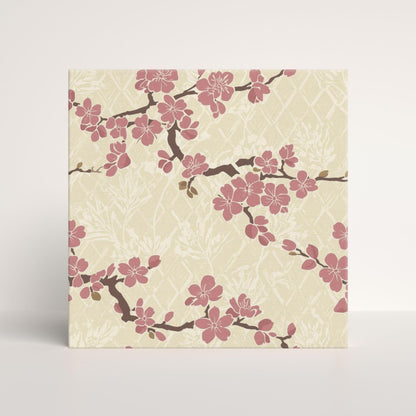 Plum Blossom Canvas Print | Japanese Botanical Wall Art | Dusty Rose Cream Floral Canvas | Asanoha Flower Large Wall Decor Gift