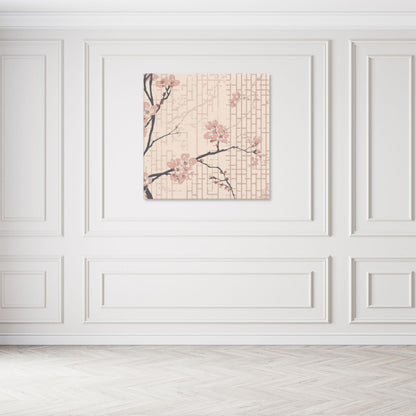 Blush Shoji Sakura Canvas Print — Japanese Cherry Blossom Shoji Screen Wall Art | Tonal Botanical