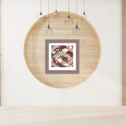 Sakura Wave Art Print — Japanese Floral Seigaiha Wall Art Poster | Burgundy Tide