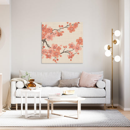 Coral Bloom Sakura Canvas Print — Japanese Cherry Blossom Wall Art | Large-Scale Botanical