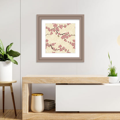 Plum Blossom Poster | Japanese Botanical Wall Art Print | Dusty Rose Cream Floral Print | Asanoha Flower Home Decor