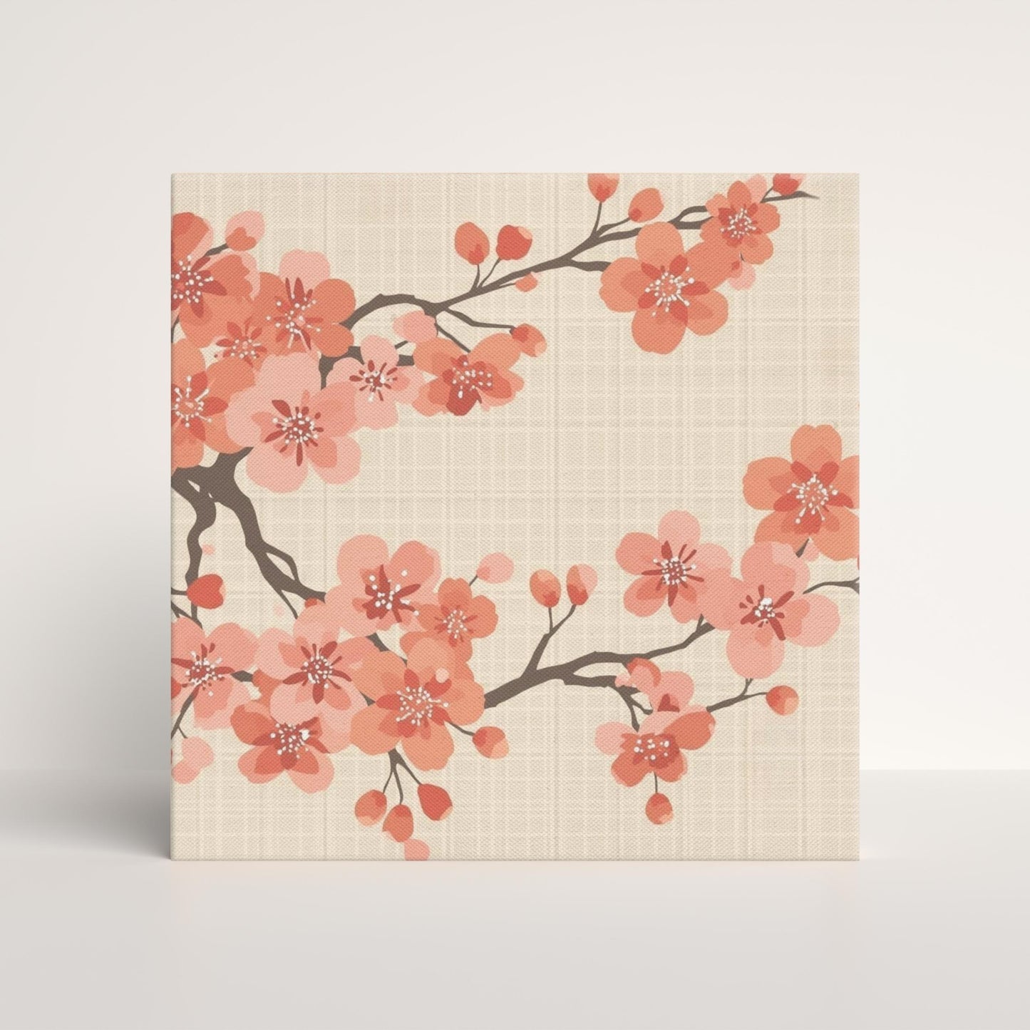 Coral Bloom Sakura Canvas Print — Japanese Cherry Blossom Wall Art | Large-Scale Botanical