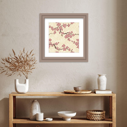 Plum Blossom Poster | Japanese Botanical Wall Art Print | Dusty Rose Cream Floral Print | Asanoha Flower Home Decor
