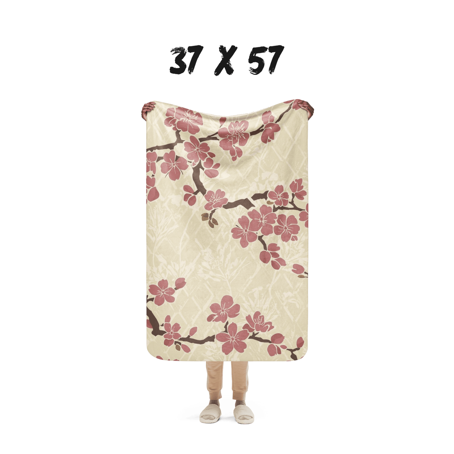 Parchment Rose Plum Blossom Sherpa Blanket — Japanese Ume Asanoha Throw | Botanical