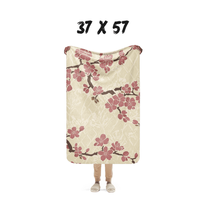 Parchment Rose Plum Blossom Sherpa Blanket — Japanese Ume Asanoha Throw | Botanical