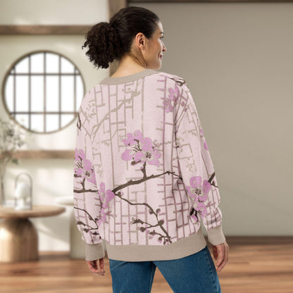 Blush Shoji Sakura Knit Cardigan — Japanese Cherry Blossom Shoji Screen Sweater | Unisex Jacquard Knitwear