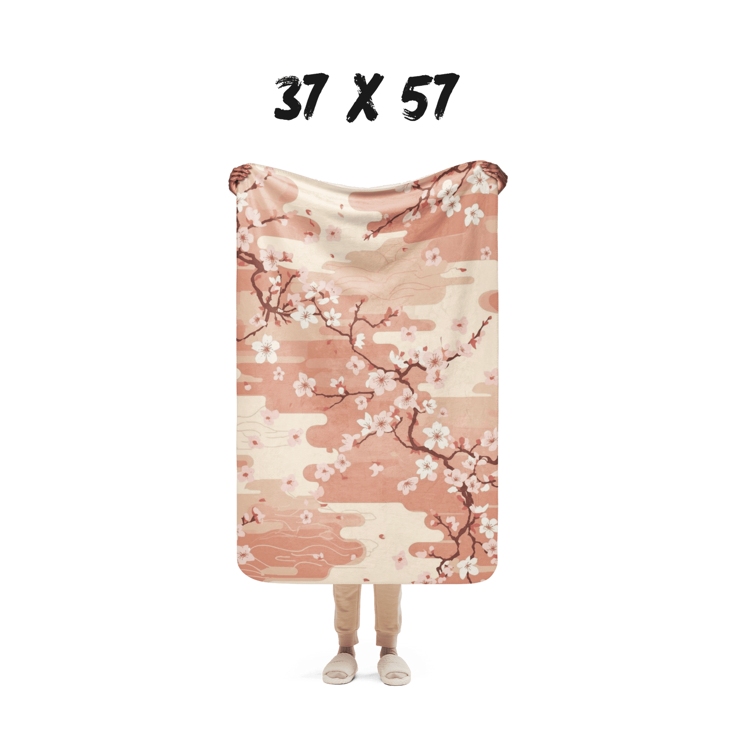 Sakura Cherry Blossom Sherpa Blanket — Japanese Floral Throw | Japandi Botanical Home Decor