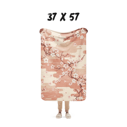 Sakura Cherry Blossom Sherpa Blanket — Japanese Floral Throw | Japandi Botanical Home Decor
