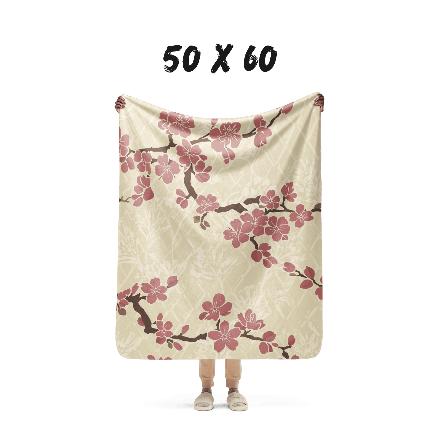 Parchment Rose Plum Blossom Sherpa Blanket — Japanese Ume Asanoha Throw | Botanical