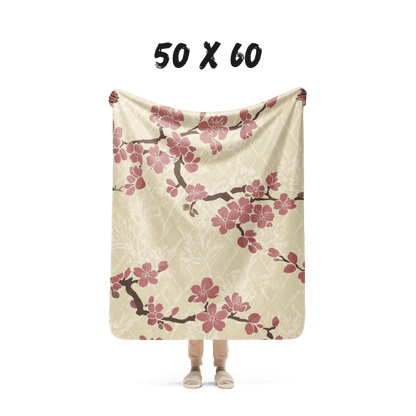 Parchment Rose Plum Blossom Sherpa Blanket — Japanese Ume Asanoha Throw | Botanical