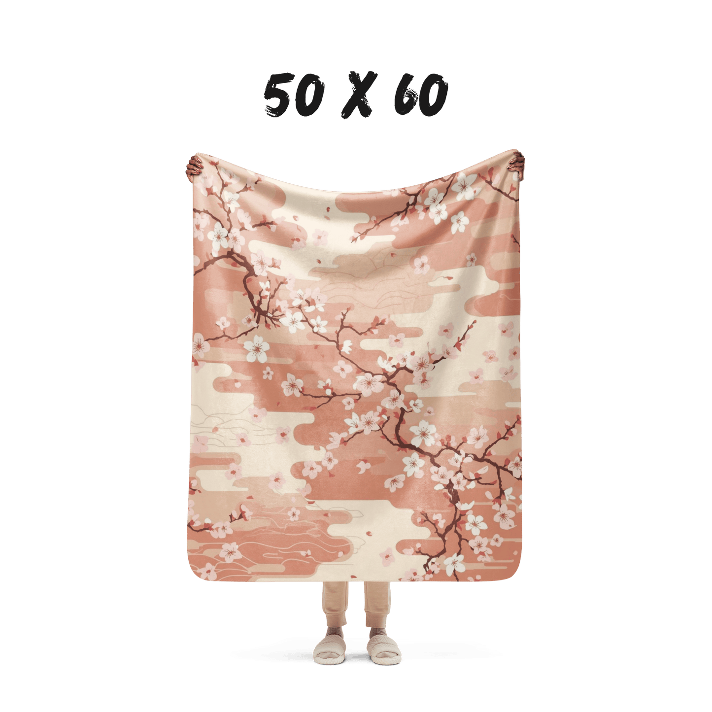 Sakura Cherry Blossom Sherpa Blanket — Japanese Floral Throw | Japandi Botanical Home Decor