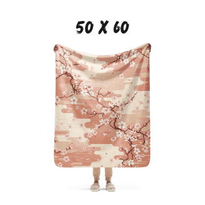 Sakura Cherry Blossom Sherpa Blanket — Japanese Floral Throw | Japandi Botanical Home Decor