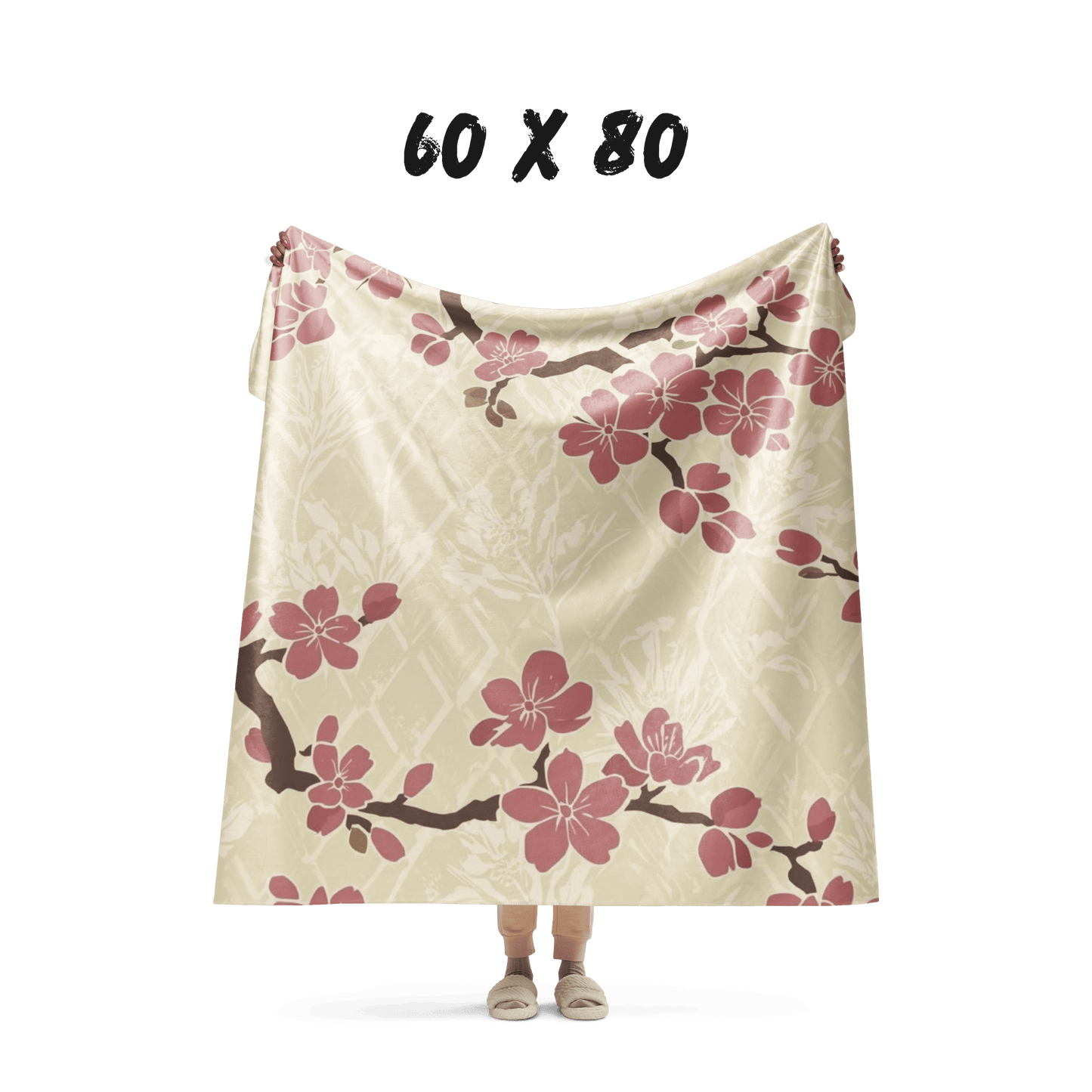 Parchment Rose Plum Blossom Sherpa Blanket — Japanese Ume Asanoha Throw | Botanical