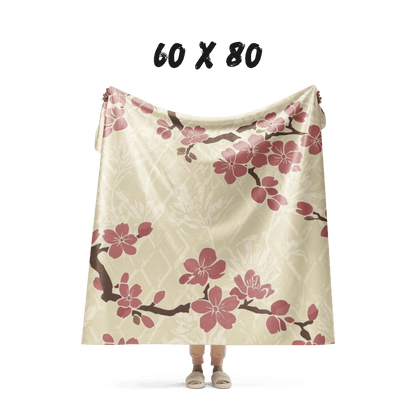Parchment Rose Plum Blossom Sherpa Blanket — Japanese Ume Asanoha Throw | Botanical