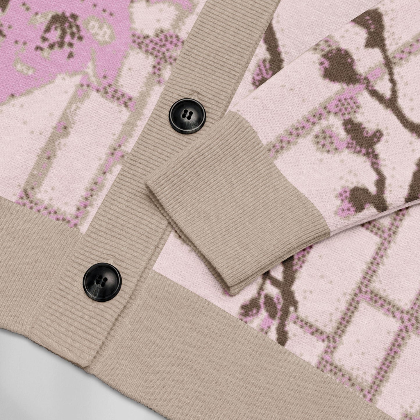 Blush Shoji Sakura Knit Cardigan — Japanese Cherry Blossom Shoji Screen Sweater | Unisex Jacquard Knitwear
