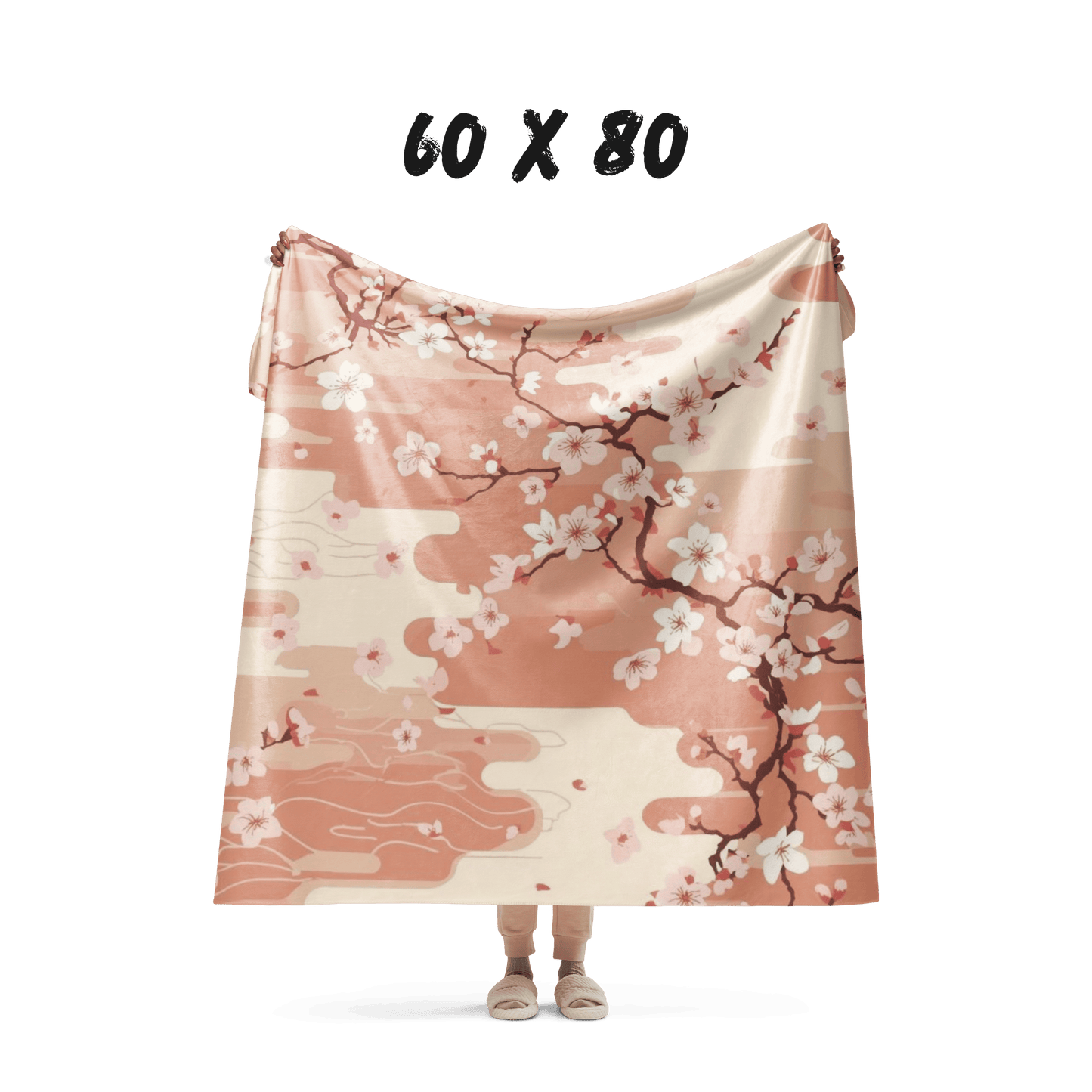 Sakura Cherry Blossom Sherpa Blanket — Japanese Floral Throw | Japandi Botanical Home Decor