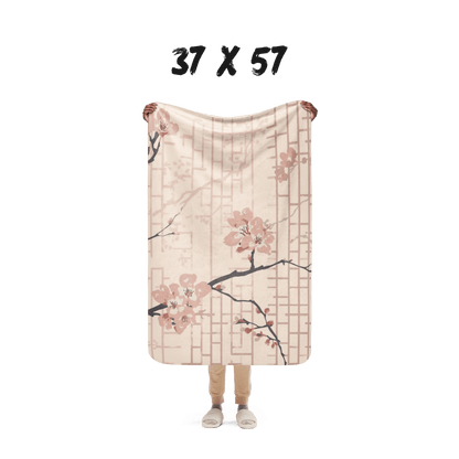 Blush Shoji Sakura Sherpa Blanket — Japanese Cherry Blossom Shoji Screen Throw | Tonal Botanical