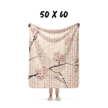 Blush Shoji Sakura Sherpa Blanket — Japanese Cherry Blossom Shoji Screen Throw | Tonal Botanical