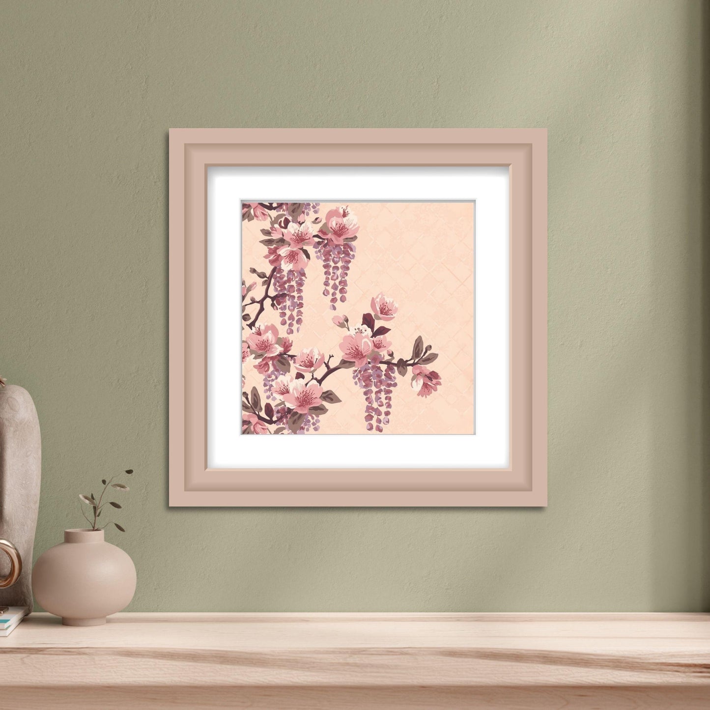 Blush Wisteria Sakura Fuji Art Print — Japanese Floral Wall Art Poster | Romantic Botanical