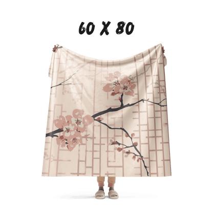 Blush Shoji Sakura Sherpa Blanket — Japanese Cherry Blossom Shoji Screen Throw | Tonal Botanical