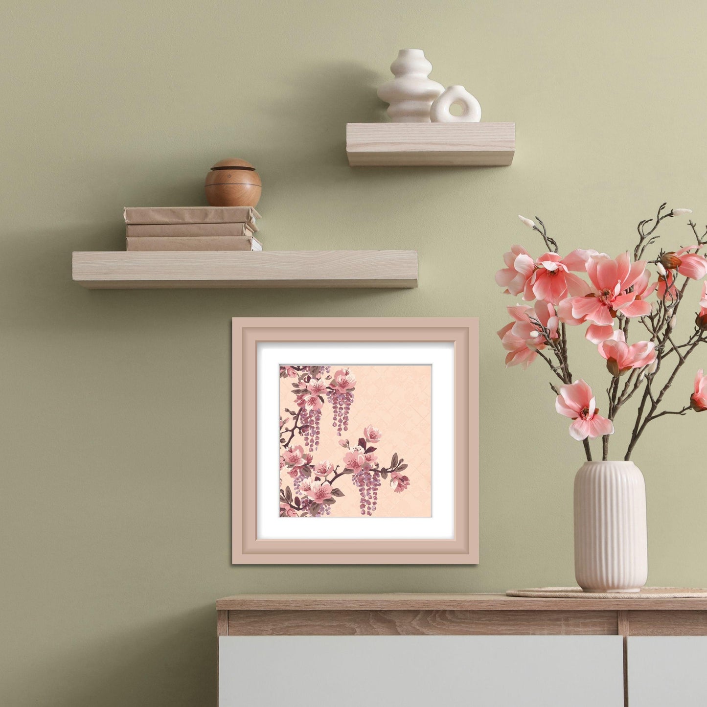 Blush Wisteria Sakura Fuji Art Print — Japanese Floral Wall Art Poster | Romantic Botanical
