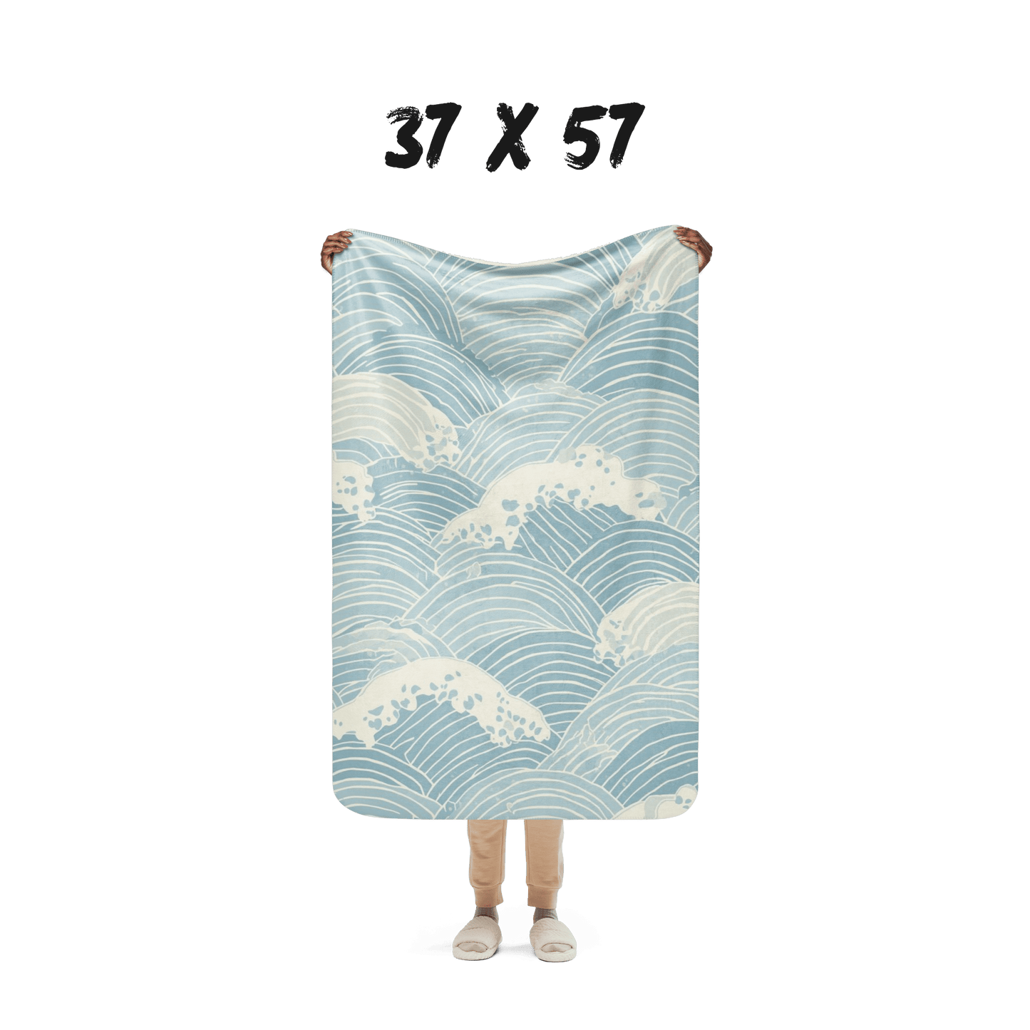 Seigaiha Sherpa Blanket — Japanese Wave Pattern Throw in Steel Tide