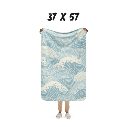 Seigaiha Sherpa Blanket — Japanese Wave Pattern Throw in Steel Tide