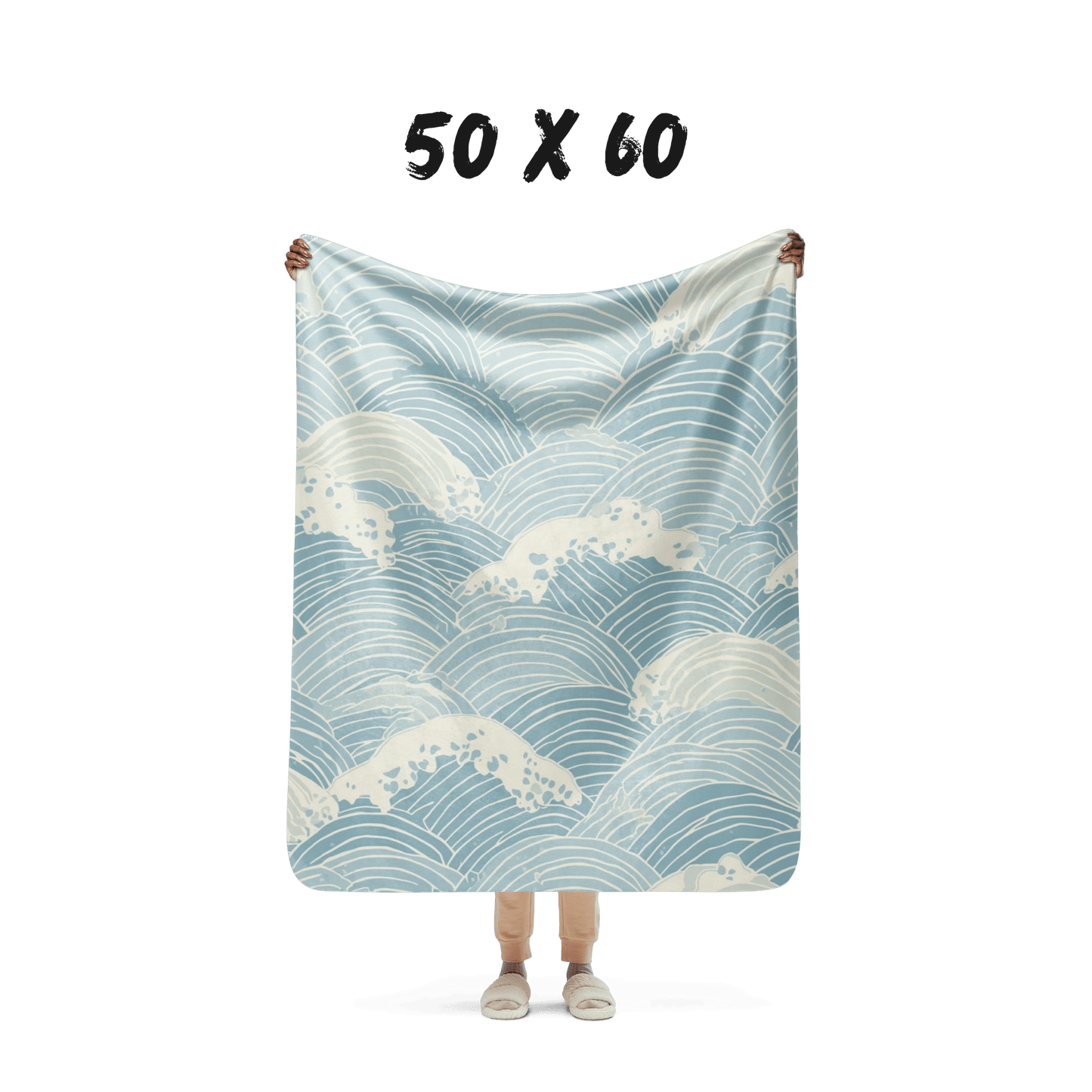 Seigaiha Sherpa Blanket — Japanese Wave Pattern Throw in Steel Tide