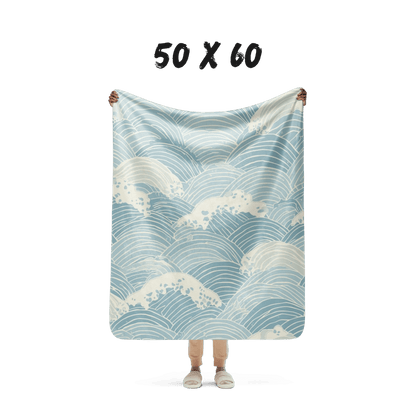 Seigaiha Sherpa Blanket — Japanese Wave Pattern Throw in Steel Tide