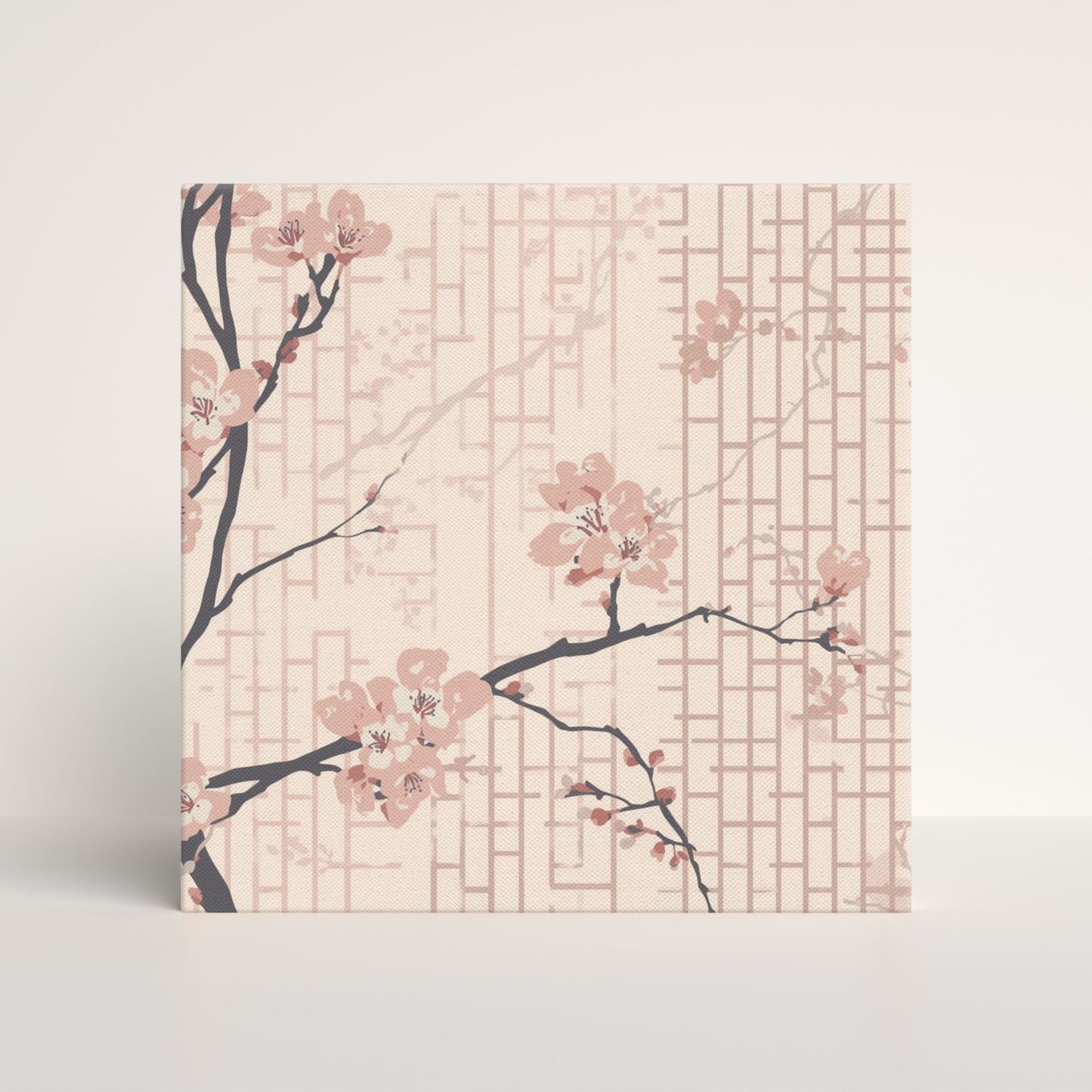 Blush Shoji Sakura Canvas Print — Japanese Cherry Blossom Shoji Screen Wall Art | Tonal Botanical