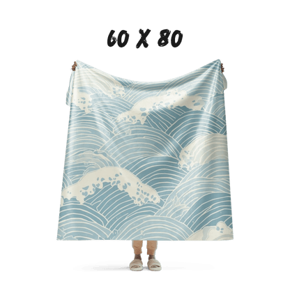 Seigaiha Sherpa Blanket — Japanese Wave Pattern Throw in Steel Tide