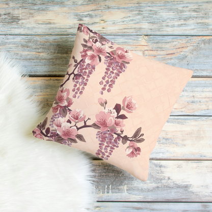 Blush Wisteria Sakura Fuji Throw Pillow Cover — Japanese Floral Cushion | Romantic Botanical