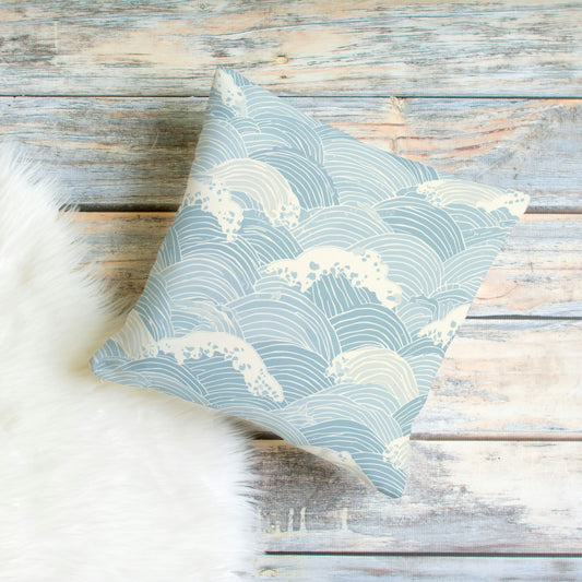 Seigaiha Wave Throw Pillow Cover — Japanese Ocean Wave Cushion | Japandi Minimalist Home Decor