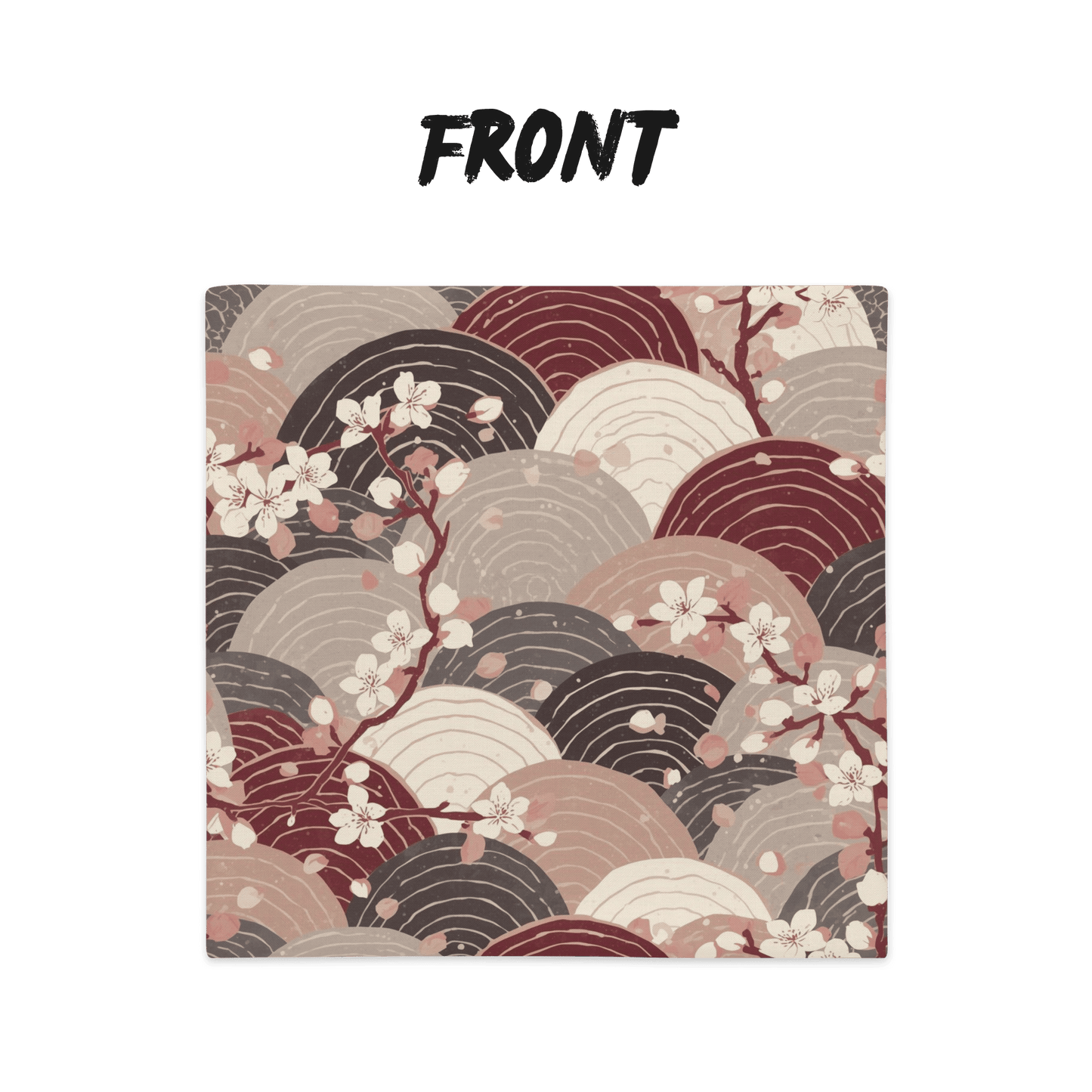 Sakura Wave Throw Pillow Cover — Japanese Floral Seigaiha Cushion | Burgundy Tide
