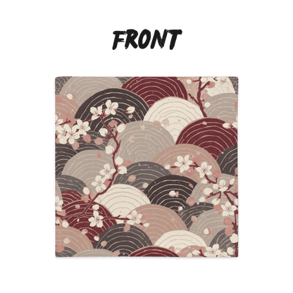 Sakura Wave Throw Pillow Cover — Japanese Floral Seigaiha Cushion | Burgundy Tide