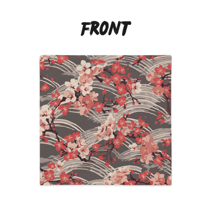 Sakura Wave Throw Pillow Cover — Japanese Floral Seigaiha Cushion | Crimson Dusk